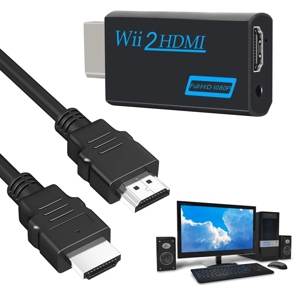 Dongnesi Wii To Hdmi Adapter, Wii To Hdmi Converter With 1M Wii-Cable, Wii-Hdmi Adapter For 1080P/720P Hd Video Audio Output With 3.5Mm Audio J Black 5008157512655