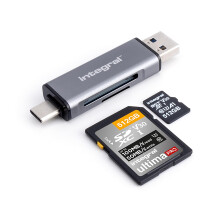 Integral microSD & SD Memory Card Reader Adapter - Dual Ended USB 3.0 & USB C - For iPhone 15/16 Plus/Pro/Pro Max, MacBook Pro/Air M1/M2/M3/M4, iPad,