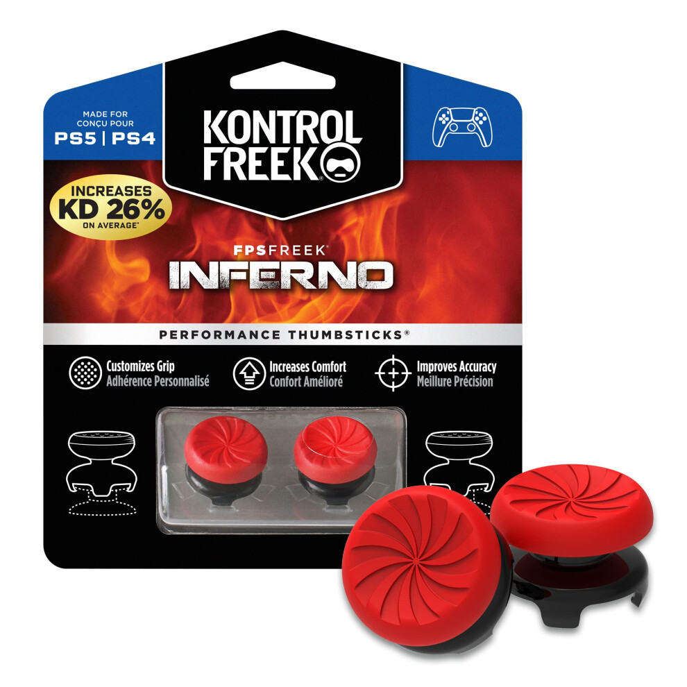 Kontrolfreek Fps Freek Inferno For Playstation 4 (Ps4) And Playstation 5 (Ps5) | Performance Thumbsticks | 2 High-Rise Concave | Red 5008897456851