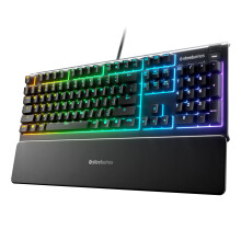 SteelSeries Apex 3 - Gaming Keyboard - Silent Gaming Keyboard - 10-Zone RGB Illumination - IP32 Water & Dust Resistant - Premium Magnetic Wrist Rest