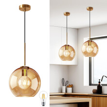 Bravsekai Amber Glass Pendant Lights Kitchen Island Lighting Globe Pendant Light Fixtures Modern Pendant Lighting for Kitchen Island Bedroom Living D