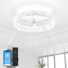 SUNKENET Ceiling Fans with Lights and Remote, 40cm LED Fan Ceiling Light, 3000K-6500K Dimmable Smart Ceiling Fan Light, 6 Wind Speeds & Reversible, M