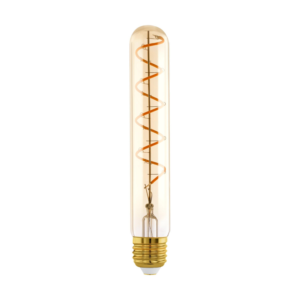 Eglo Dimmable E27 Led Tube, Amber Vintage Spiral Filament Light Bulb, Edison Lamp For Retro Lighting, 4 Watt, 180 Lumen, Warm White Glow, 1600 Kelvin