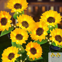 JIMACRO Pack of 2 Solar Sunflower Lights, Solar Garden Lights, 6 Sunflower Solar Lights with Luminous Stems, Waterproof Flower Lights for Garden, Chr
