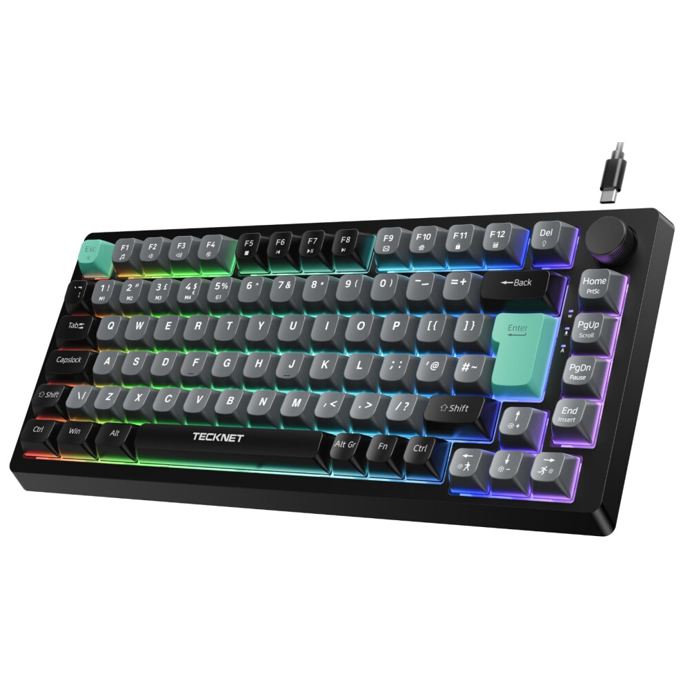 Tecknet Rgb Gaming Keyboard, 83 Keys Wired Keyboard With Volumn Knob, 75% Pecent Usb Keyboards With 26 Keys Anti-Ghosting, Compact Silent Keyboard,Co