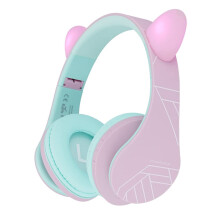 PowerLocus P2 Kids Headphones Wireless, Bluetooth Headphones for Kids Over Ear with Volume Limit 85DB, Cat Ear LED Light Up, Built-in Microphone, Fol