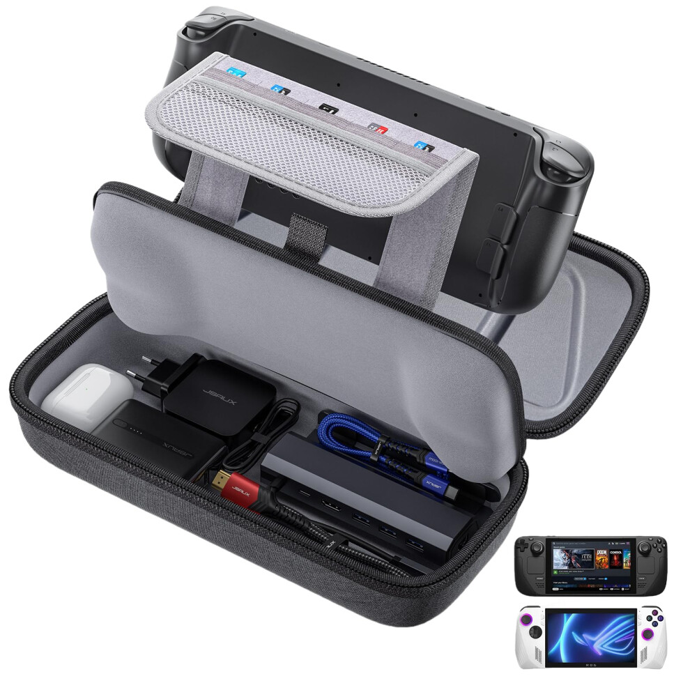 Jsaux Carrying Case Compatible With Steam Deck & Rog Ally, Protective Hard Shell Carry Case Built-In Charger & Docking Station Storage, Portable Trav 5006958420254