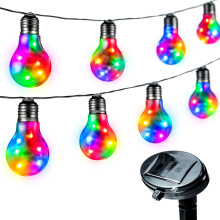 Status Queenstown Solar Light String, 10 Clear Multi Colour Outdoor Garden Light Bulbs with 2 Functions, 5 LED's per Bulb, 3.8 Meters Cable Length, R