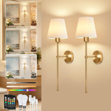TaoFiaCo Gold Rechargeable Wall Lights with Remote Control - Battery Operated Wall Lights Indoor for Living Room Bedroom - 3 Color Temperatures 8 Col