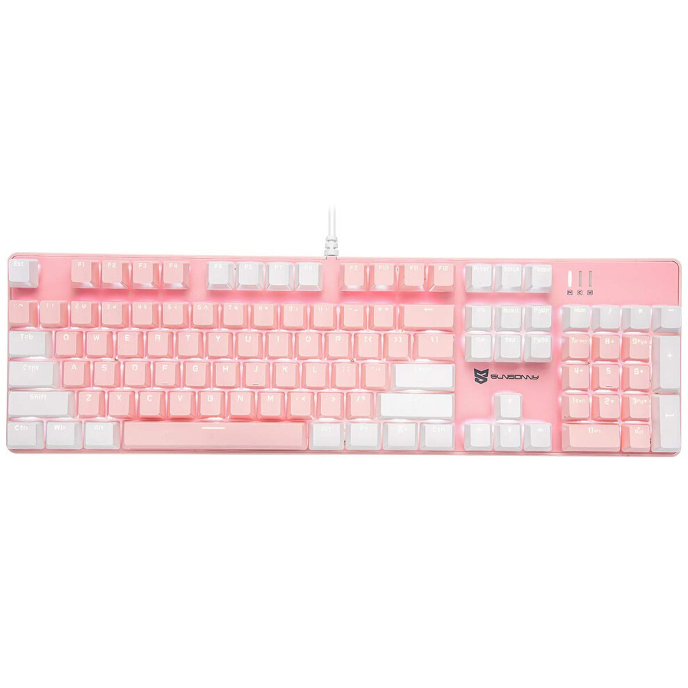 Qisan Mechanical Gaming Keyboard Wired Backlit Keyboard Switches Full Size 104 Keys Us Layout- And Pink White/Blue 5002698688848