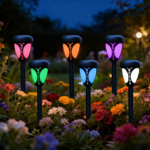 WRQIOO 6Pcs Butterfly Solar Lights Outdoor Garden, Color Changing Solar Lights Outdoor Garden Stake, Solar Pathway Lig-hts Butterfly, Multi Coloured