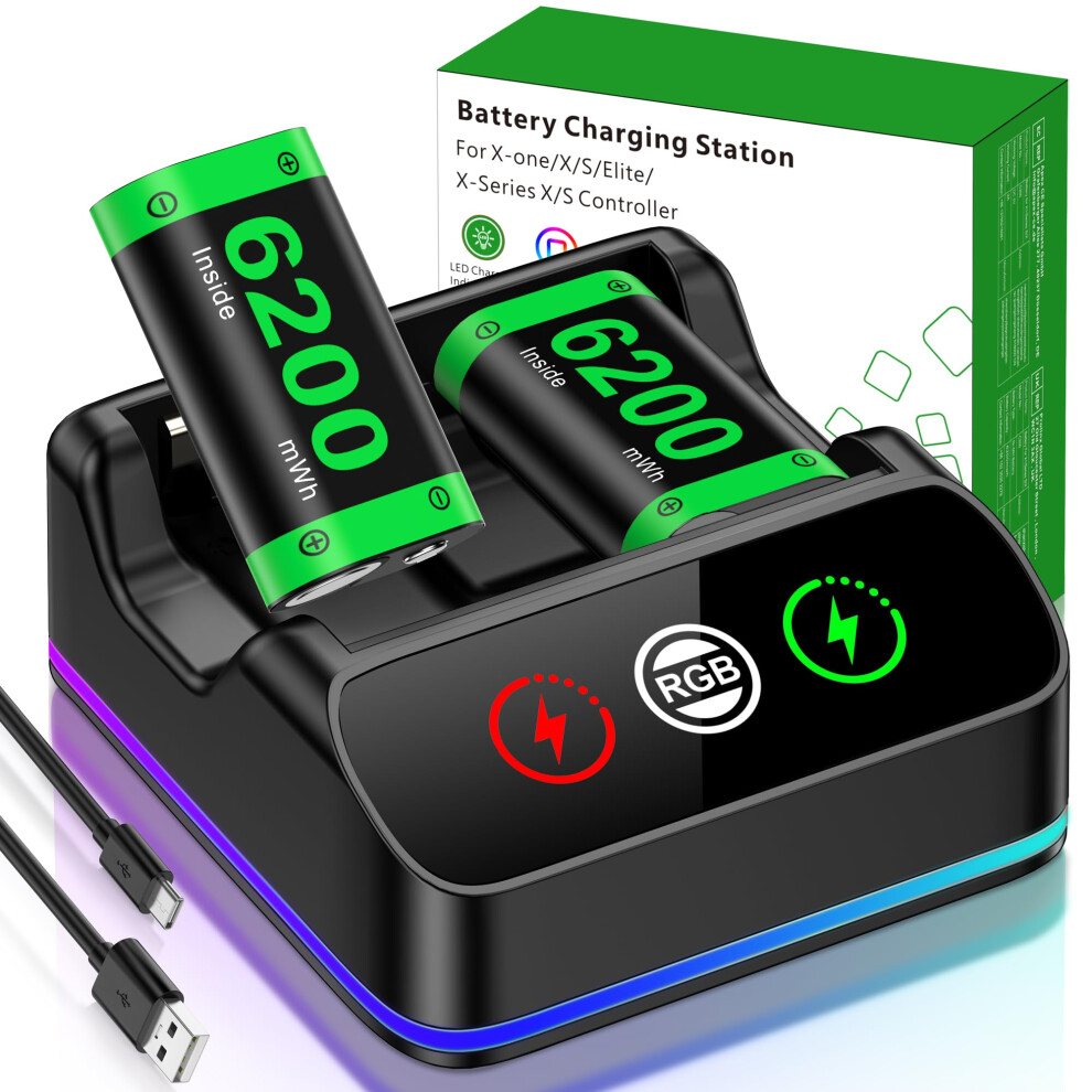 Charger With 2X6200mwh Rechargeable Battery Pack For Xbox One/Series X|S, Xbox One Series Controller Batteries Pack With Charging Station For Xboxone 5006759533719