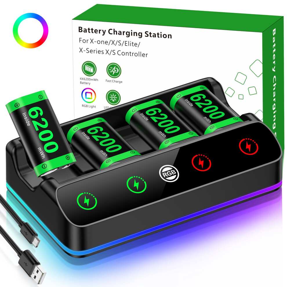 Charger With 4X6200mwh Rechargeable Battery Pack For Xbox One/Series X|S, Xbox One Series Controller Batteries Pack With Charging Station For Xboxone 5006741631973