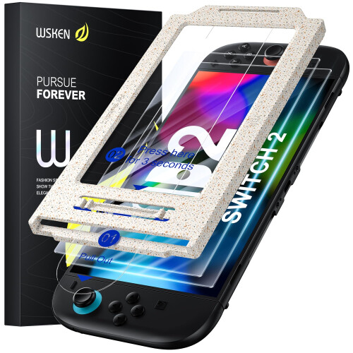 WSKEN for Nintendo Switch 2 7.9'' 2025 Screen Protector - [Auto Dust-Remove Alignment] 9H Tempered Glass HD Full Coverage Military Grade Shatterproof