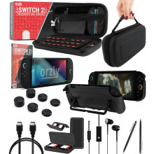 Orzly Switch 2 Accessories Bundle – Case & Screen Protector for Nintendo Switch 2 (2025) Console, Charge Cable, Game Holder, Comfort Grip Case, Head