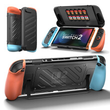 JSAUX Split Protective Case for Nitendo Switch 2, TPU Middle Frame & PC Front Cover, Non-Slip Ergonomic Grip, Storage for 10 Game Cards, Supports Sta