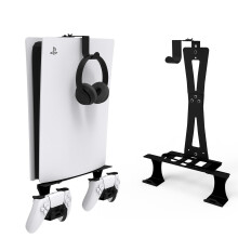 tonhui Wall Mount for PS5/PS5 Slim/PS5 pro with Controller Holder and Headphone Holder, Solid Metal PS5 Accessories - Black