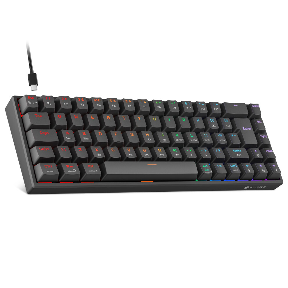 Koorui 60% Mechanical Gaming Keyboard, Mixed Colors Led Backlit Ultra-Compact 69 Keys, Mini Wired Keyboard With Switch For Windows Laptop Pc/Mac Blue 5004543332272