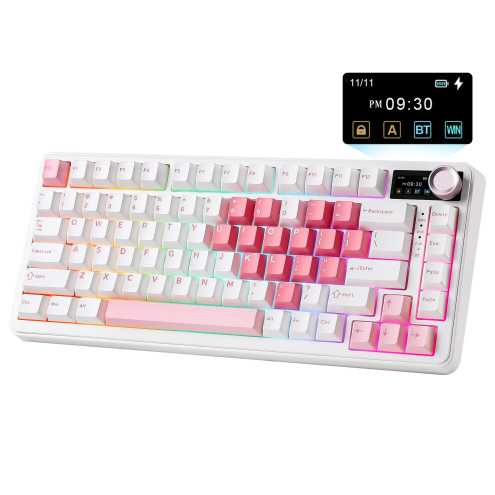 Yunzii B75 Pro Max Qmk/Via Wireless Mechanical Keyboard,75% Layout Whit Screen And Knob, Custom Hot Swap Gasket Structure, Rgb Backlit ( Heart, White 5005103656302