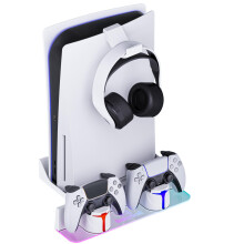Hosanwell PS5 Wall Mount for PS5/PS5 Pro/PS5 Slim Kit with Charging Station, Compatible with Disc & Digital Version, Dual Use Charging Station with M