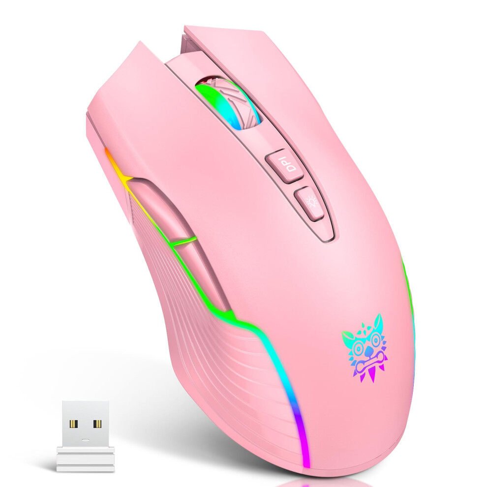 Photos - Laptop Bag ONITOON Wireless Gaming Mouse Pink, RGB Rechargeable Computer Mice with 5 Adjustable DPI Up to 3600, 2.4G Portable Office Co