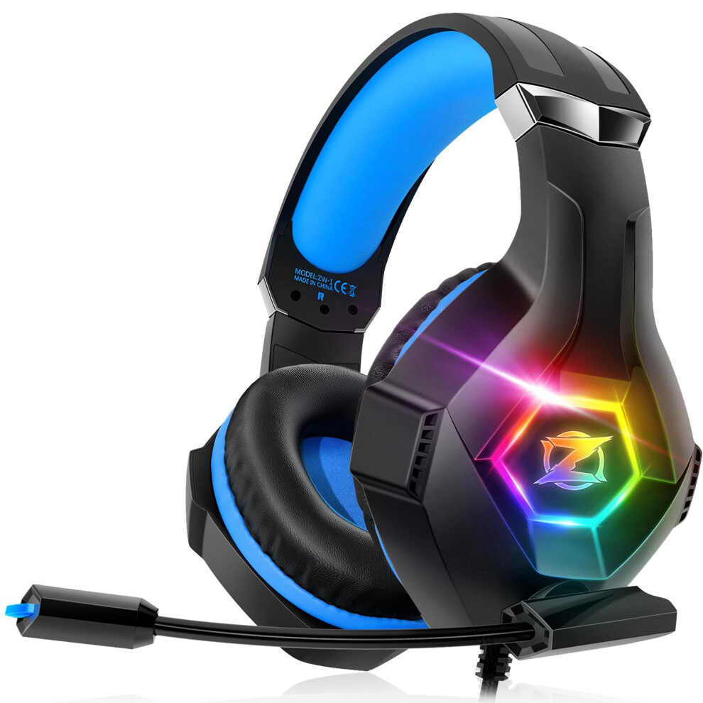 Gaming Headset Stereo Surround Sound Gaming Headphones With Breathing Rgb & Adjustable Mic For Ps4 Ps5 Pc Xbox One Laptop Mac Light 5006393463083