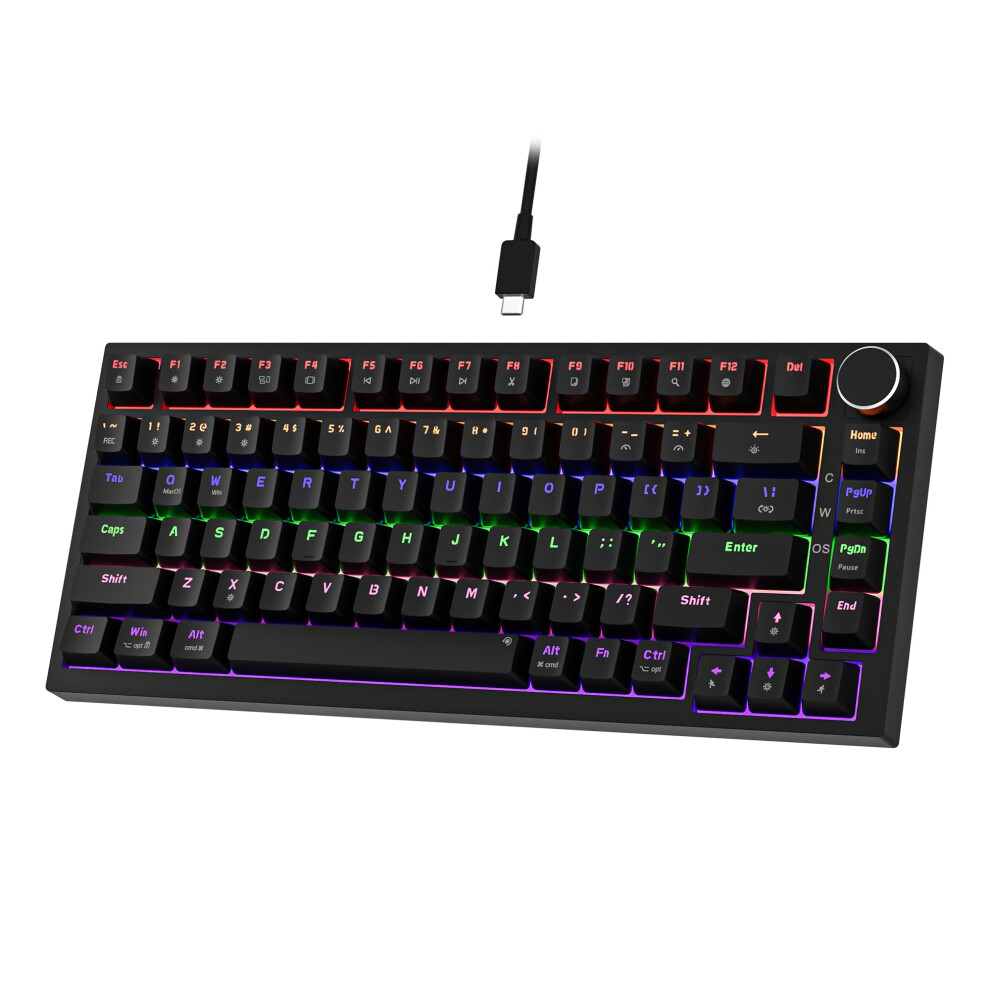 Newmen Gm326 Mechanical Keyboard,Wired Gaming Keyboard,75% Percent Tkl Hot Swappable Compact Led Backlit Usb C Mechanical Gaming Keyboards With Knob 5007194901514