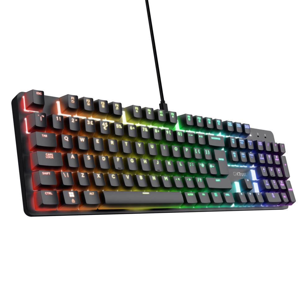 Trust Gaming Gxt 871 Zora Mechanical Keyboard Uk Layout With Rgb Illumination, Linear Huano Switches, Anti-Ghosting N-Key Rollover, Full Size Program 5005612817751