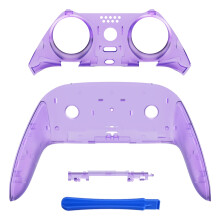 eXtremeRate Top Bottom Decorative Trim Shell Compatible with ps5 Edge Controller DIY Replacement Front Back Clip Shell, Custom Clear Atomic Purple Pl