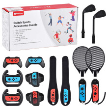 14 in 1 Switch Sports Accessories Bundle, innoAura Switch Sports Bundle with Switch Steering Wheel, Joycon Grip, Tennis Racket, Glof Club, Wrist Stra