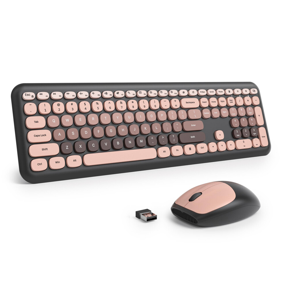Solidee Colourful Wireless Keyboard And Mouse Combo,2.4Ghz Retro Typewriter Keyboard,104-Key Full Size With Number Pad,Silent Membrane,Round Keycaps( 5003818846841
