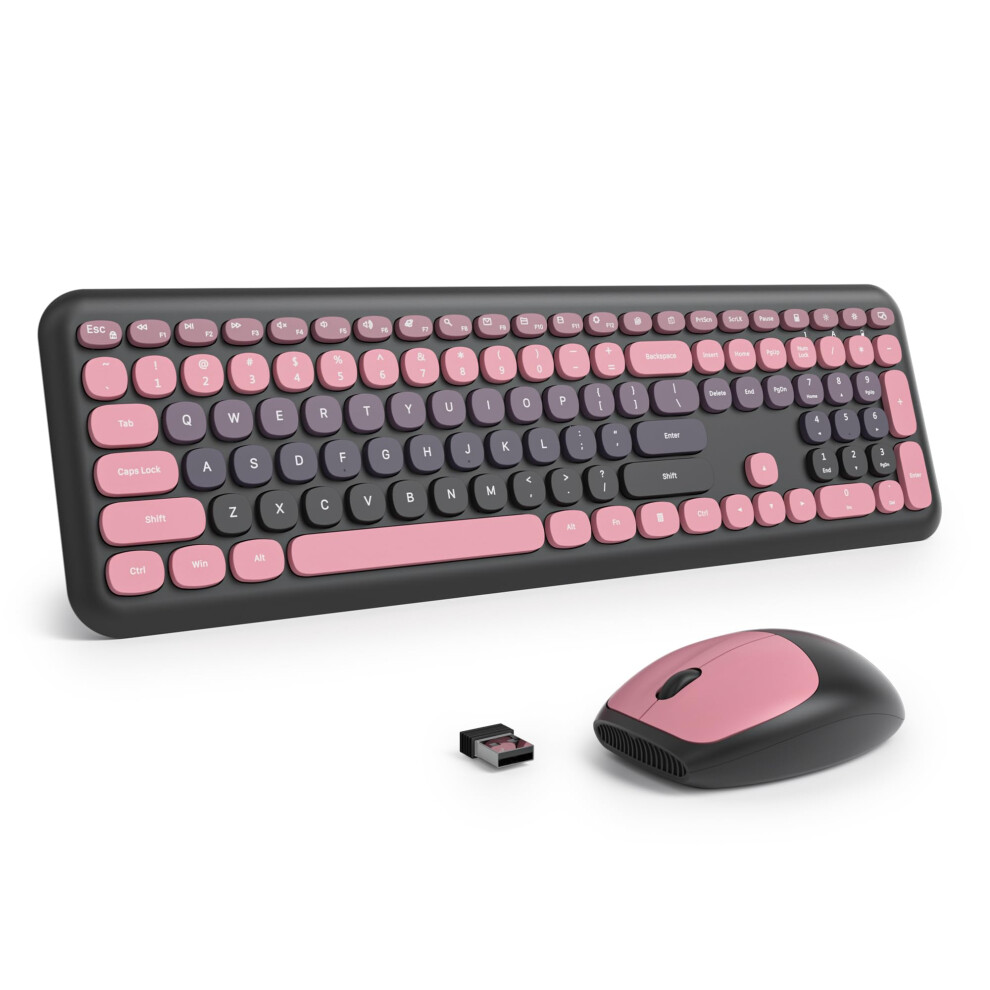 Solidee Colourful Wireless Keyboard And Mouse Combo,2.4Ghz Retro Typewriter Keyboard,104-Key Full Size With Number Pad,Silent Membrane,Round Keycaps( 5002377745268