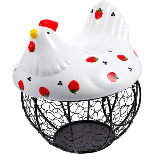 Eggs Storage Container Kitchen Fruit Bowl Iron Art Chicken Lid Mesh Basket Country Style Kitchen Accessory