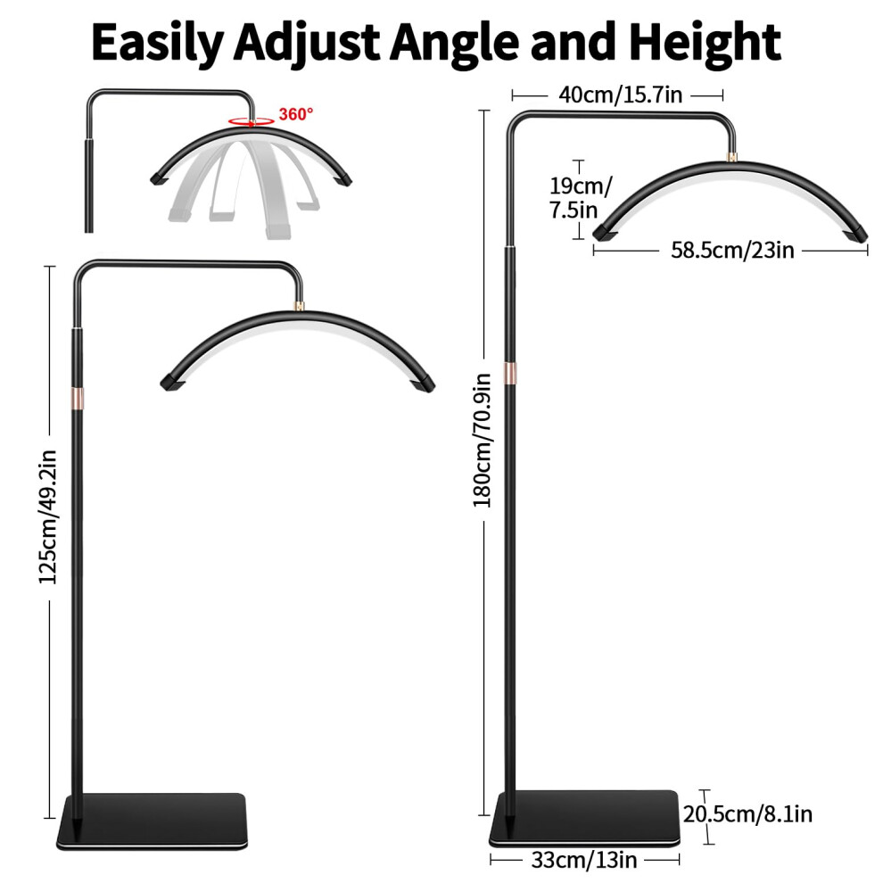 Yayusi Lash For Eyelash Tech, Foldable Floor Lamp For Eyelash Extensions, Led Half Moon Lash Tech With Phone Holder, Dimmable Esthetician Light 5000258823357