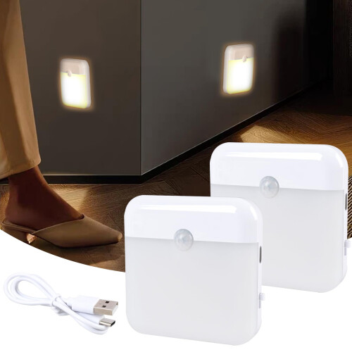 CatEye 2 Pack Motion Sensor Night Light USB Type C Rechargeable Night Light Magnet 1