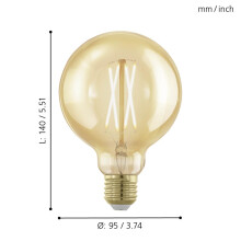 Eglo Dimmable E27 LED globe, golden vintage filament light bulb, Edison lamp for retro lighting, 4 watt (equivalent to 28 watt), 300 lumen, warm whit