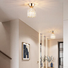 MELAYR Crystal Ceiling Light,Small Semi Flush Mount Ceiling Light with E27 Base, Modern Gold Chandeliers Ceiling Light for Hallway Dining Rooms Bedro
