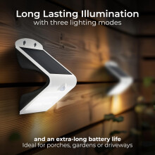 Luceco Solar Powered LED Outdoor Wall Light with PIR Motion Sensor, Security Light, Exterior Lighting, Curved Design, Adjustable, Guardian, White, IP