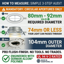 LightKlip (5-PACK) | Instant Downlight Hole & Cracked Plaster Repair | Easy DIY Repair Bezel | FITS 80-92mm APERTURES ONLY | Patented V-2 Fire-Rated