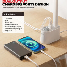 Honeywell LED Desk Lamp with USB Charging Ports, H01 Stepless Dimmable Eye Caring Sunturalux Desk Light for Office Home, Foldable Table Lamp for Bedr