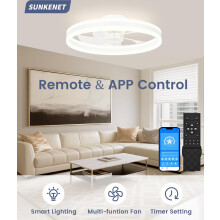 SUNKENET Ceiling Fans with Lights and Remote, 50cm Ceiling Fan Light, 3000K-6500K Dimmable Smart LED Fan Light, 6 Wind Speeds & Reversible, White Mod