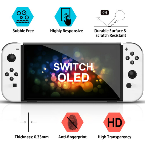 daydayup [4 Pack Tempered Glass Screen Protector Compatible with Nintendo Switch OLED Model 2021 - with [Alignment Frame] Transparent HD Clear Screen 1