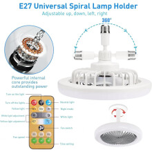 GYMMFK E27 LED Fan Lights Ceiling for Bedroom,Ceiling Fans with Lights and Remote Light Bulb Fan 3 Color Dimmable LED, 3 Speeds for Small Spaces Bedr