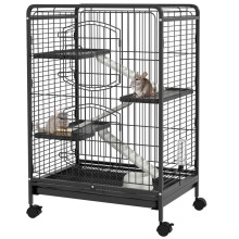 Jaula rodante para animales pequeños de 61,5 x 44 x 95 cm con 3 rampas, 3 plataformas, bebedero y bandeja extraíble para conejos.
