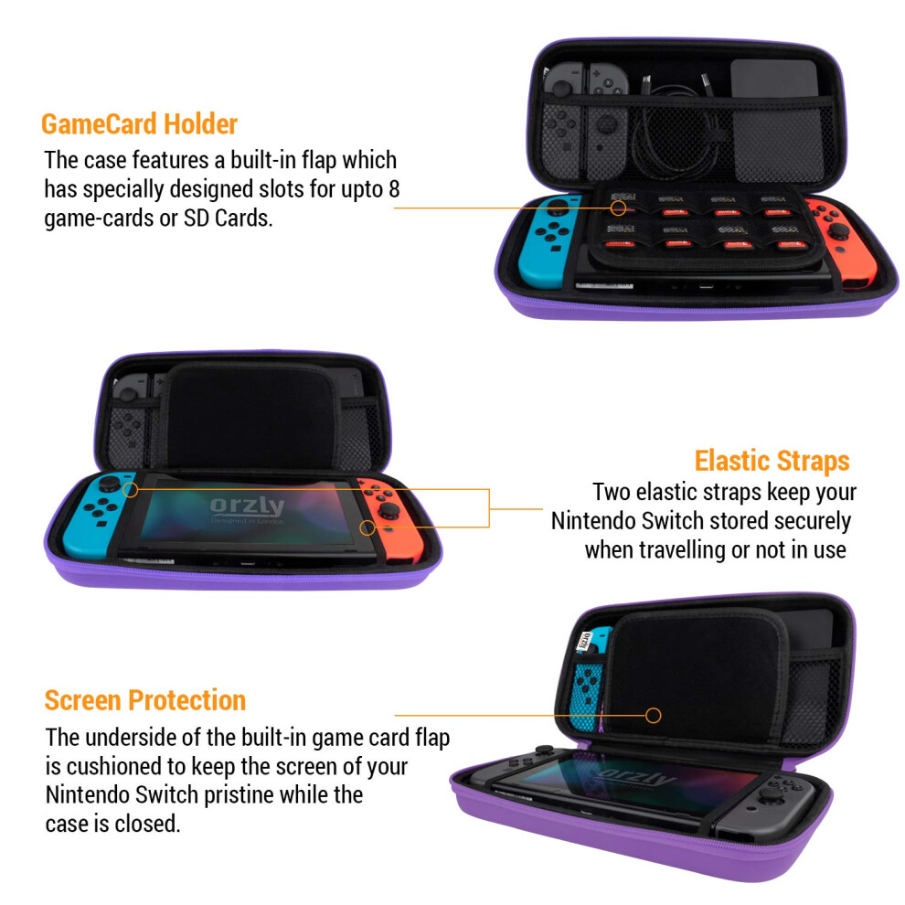 Orzly Carrying Case For Nintendo Switch Oled And Switch Console - Protective Hard Portable Travel Case Shell Pouch For Nintendo Switch Console Purple 5007800590125