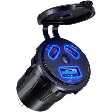 12V USB-Autolader, 108W Snel, 3-Poorts PD3.0 en QC3.0 USB-C-Aansluitingen, Geschikt voor Waterdichte 12V-Voeding