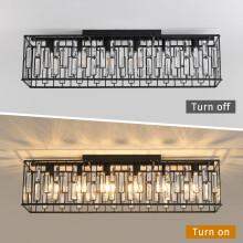 JIINOO Modern Crystal Ceiling Light, 6 Light Black Chandelier Ceiling Lights Fixture, Classical Rectangle Chandeliers for Living Room Kitchen Hallway