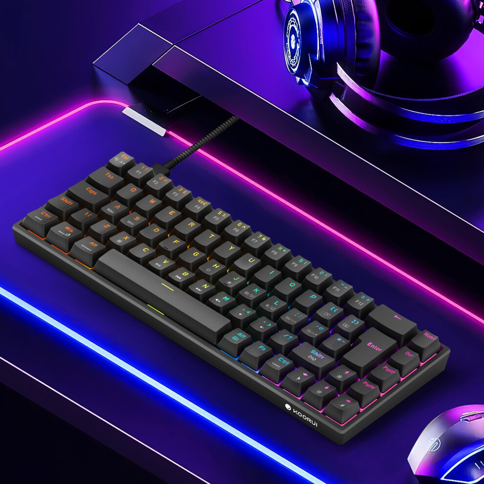 Koorui 60% Mechanical Gaming Keyboard, Mixed Colors Led Backlit Ultra-Compact 69 Keys, Mini Wi Keyboard With Switch For Windows Laptop Pc/Mac Red 5004544044082