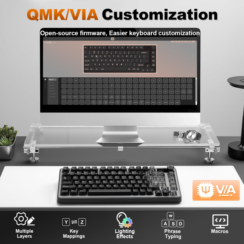 Yunzii B75 Pro Max Qmk/Via Wireless Mechanical Keyboard,75% Layout Whit Screen And Knob, Custom Hot Swap Gasket Structure, Creamy Pre-Lubed Switches, 5009774265764