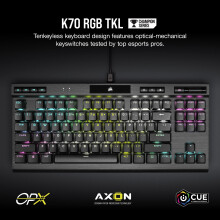 Corsair K70 RGB TKL CHAMPION SERIES Tenkeyless Optical-Mechanical Wired Gaming Keyboard – OPX Linear Switches – PBT Double-Shot Keycaps – iCUE C